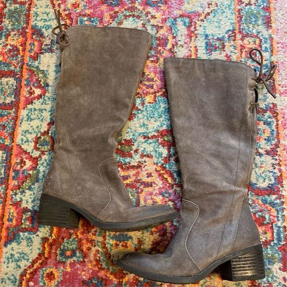 Born Shoes - Born Felicia Women's Gray Suede Knee High Riding Boots Size 7.5 WIDE CALF